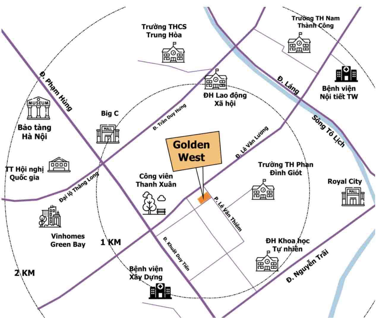 vị trí chung cư golden west số 2 lê văn thiêm